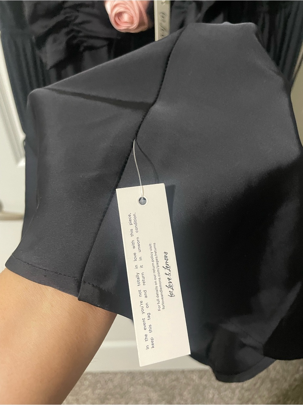 NWT For Love & Lemons Jillian Mini Dress Black Pink Rosette L $239 - Picture 7 of 10